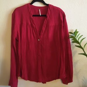 Free People Red Long Sleeve Top